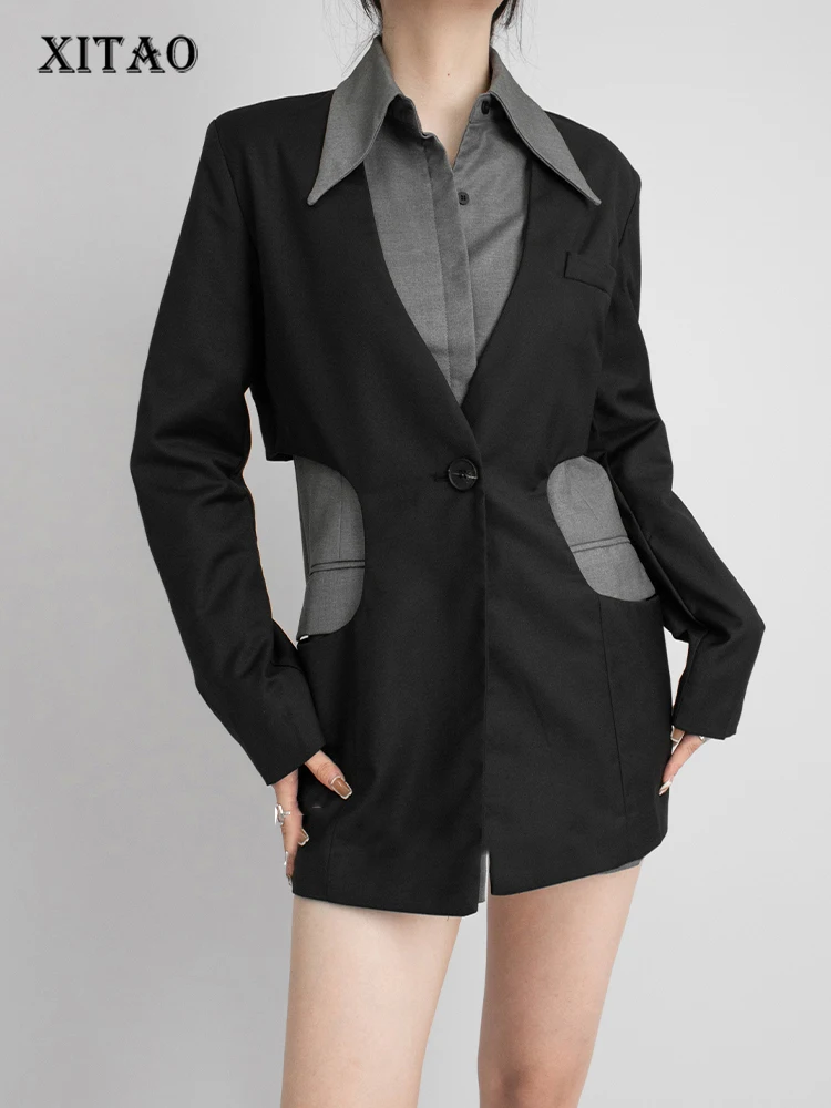 

Комплект из двух предметов XITAO, Женский блейзер контрастного цвета, с вырезами, с отложным воротником, Осеннее новое пальто, WLD9017