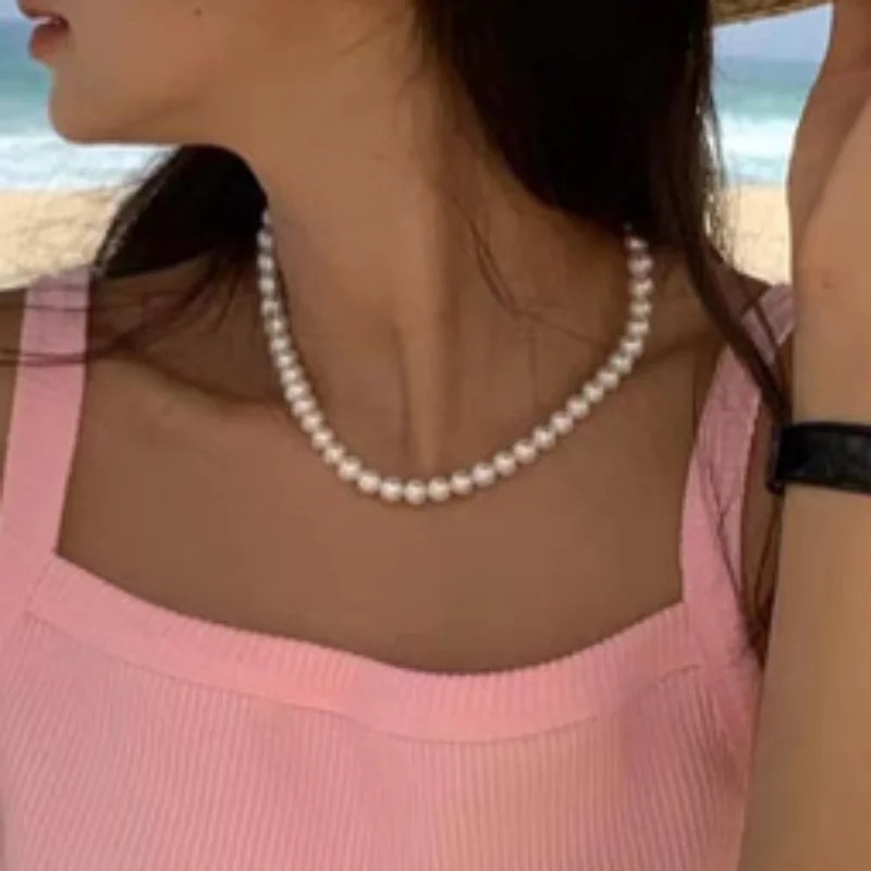 Draweye Pearls Necklaces for Women Beading Korean Fashion Elegant Sweet Vintage Jewelry Office Lady New Round Chokers