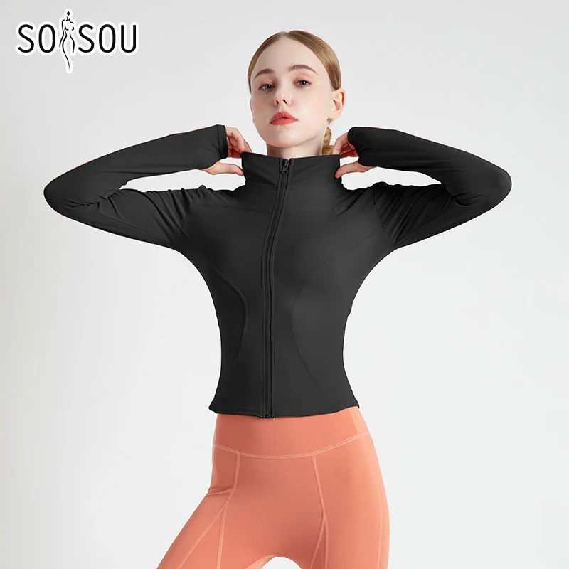 Женская Весенняя куртка SOISOU спортивное пальто для йоги фитнеса облегающая с