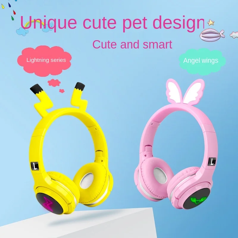 

New Pokemon Pikachu Bluetooth 5.0 Headset 7 Colors LED Headphones Support SD Card Audio Cable Headphone for Children Adult Gift