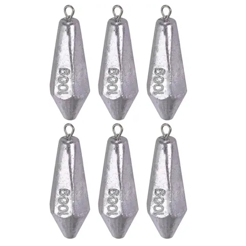 6 pièces 100g plombs de pêche Kit 20g-80g poids de pêche forme hexagonale coulée goutte plombs Long poids rationalisé