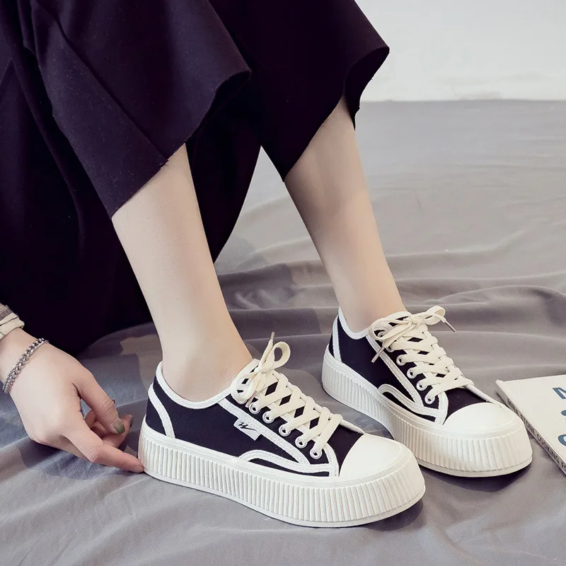 2022 New Casual All-purpose Biscuit Shoes Thick Bottom Canvas Women Heightening Walking Running Sneakers Cotton Flat Bottom