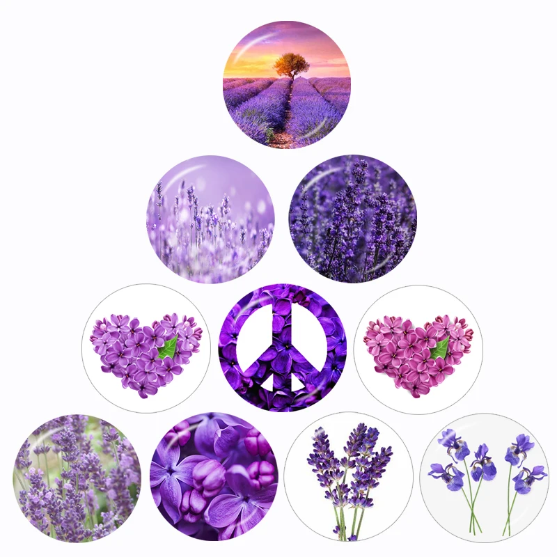 

Art Beauty Purple Flowers Lavender 10pcs 12mm/16mm/18mm/20mm/25mm/30mm Round Photo Glass Cabochon Demo Flat Back Making Findings