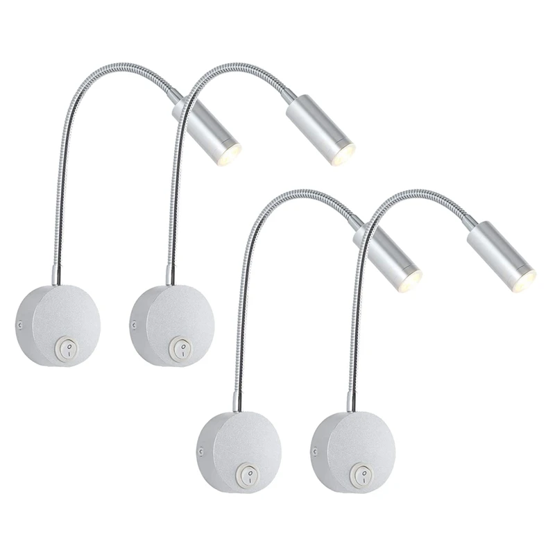 

New4pcs DC 12V Reading Light With USB Charging Port, RV Interior Lights, Flexible LED Light Fixtures(Silver)