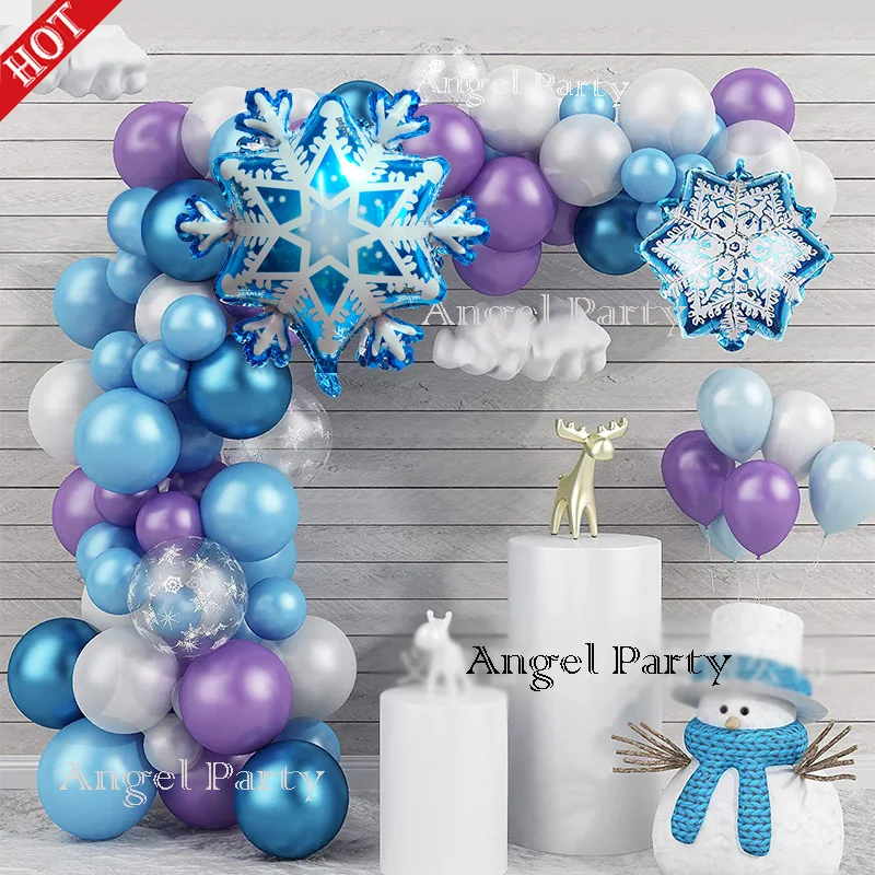 115pcs Birthday snow queen Baby shower balloon girl garland arch kit snowflake ballon helium frozen birthday party decorations