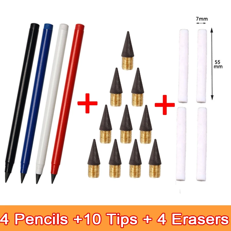 

18PCS/Set Infinity Eternity Pencils No Ink Unlimited Pencils No Sharpening Kawaii School Art Supplies Stationery Nib Eraser Gift