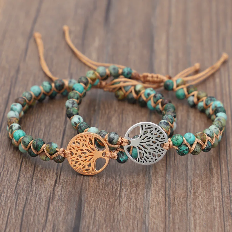 

African Natural Stone Rope Chain Bracelet for Women Bohemian Tree of Life Charm Bracelets Friendship Jewelry Gift Chakra Yoga