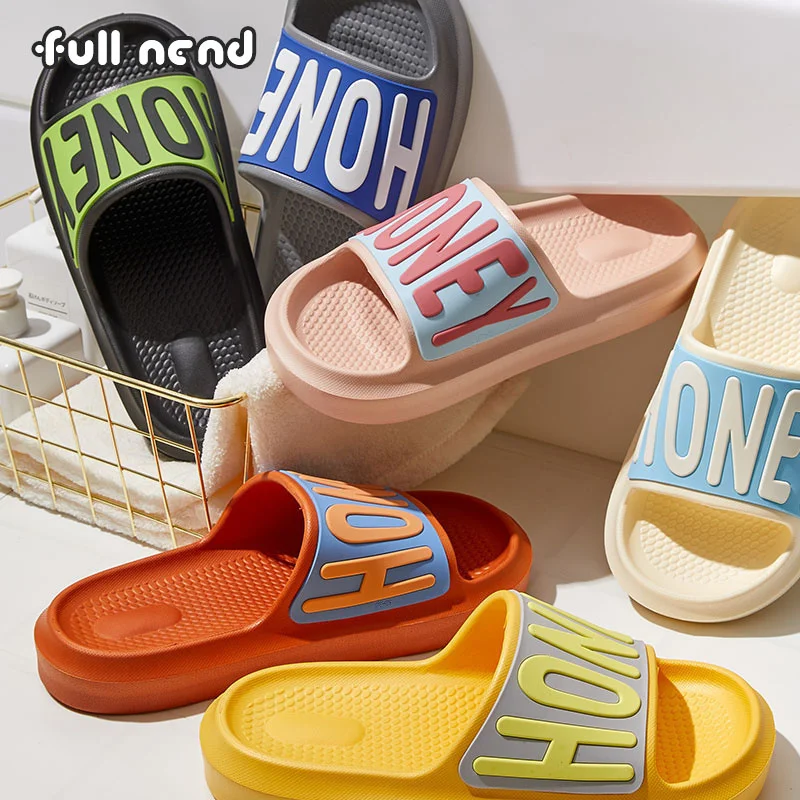 

Шлепанцы для мужчин и женщин, Нескользящие сандалии с надписью, толстая подошва, пляжные тапочки для дома и ванной, лето 2023