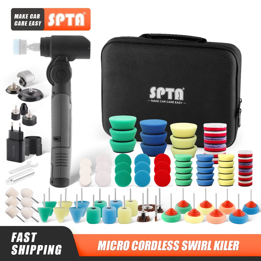 SPTA 3.7V Cordless Angle Polisher Mini Polishing Machine 4000mAh Polisher Car Grinder Set Professional Set With 2 Batteries