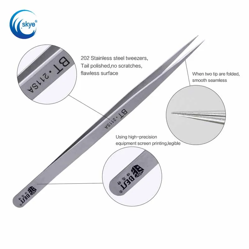 

BST-211SA Stainless Steel High Precision Anti Acid Tweezers Repair Tools Hyperfine Matte Antiwear Tweezer Tool
