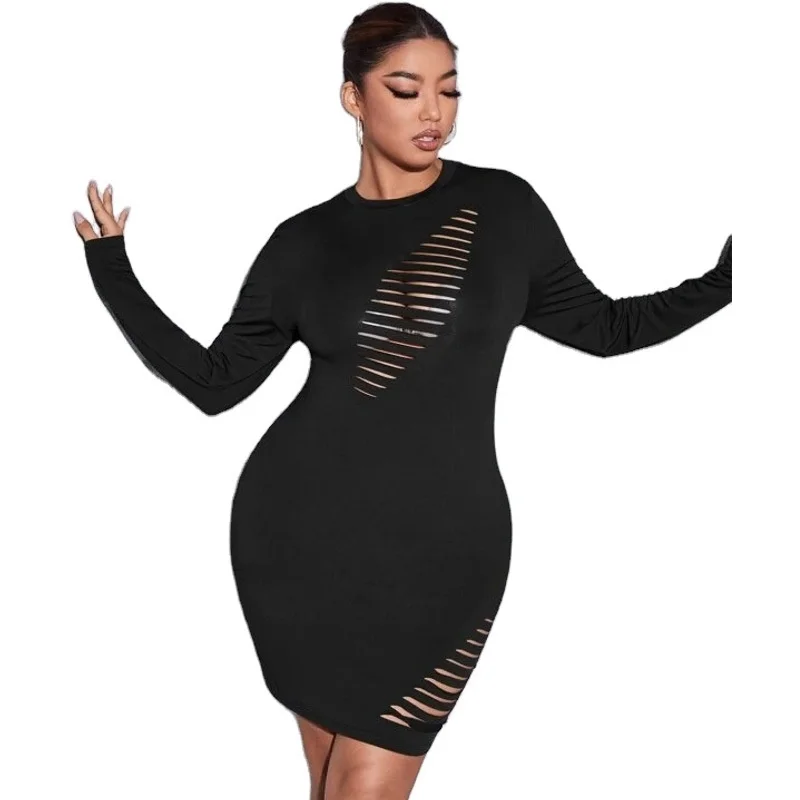 

2022 Autumn Spring New Fashion Hole Sexy Bodycon Long Sleeve Africa Dress