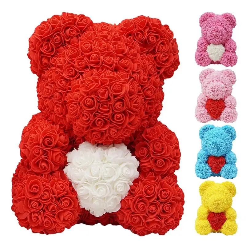 

День Святого Валентина, роза, цветок, медведь, 10 дюймов, искусственные цветы, розовый медведь с дизайном в виде сердца, цветок, медведь, куб, в...