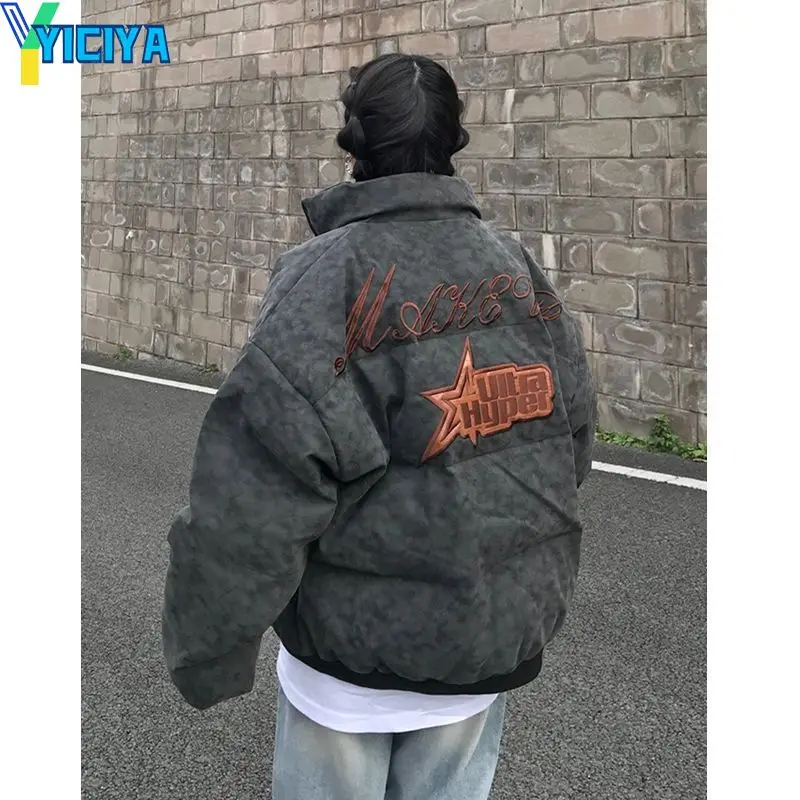 YICIYA Bomber Down Jacket Thicken Woman Varsity Jacket American Racing Motorcycle University Warm Jacket Long Sleeves Coat Top