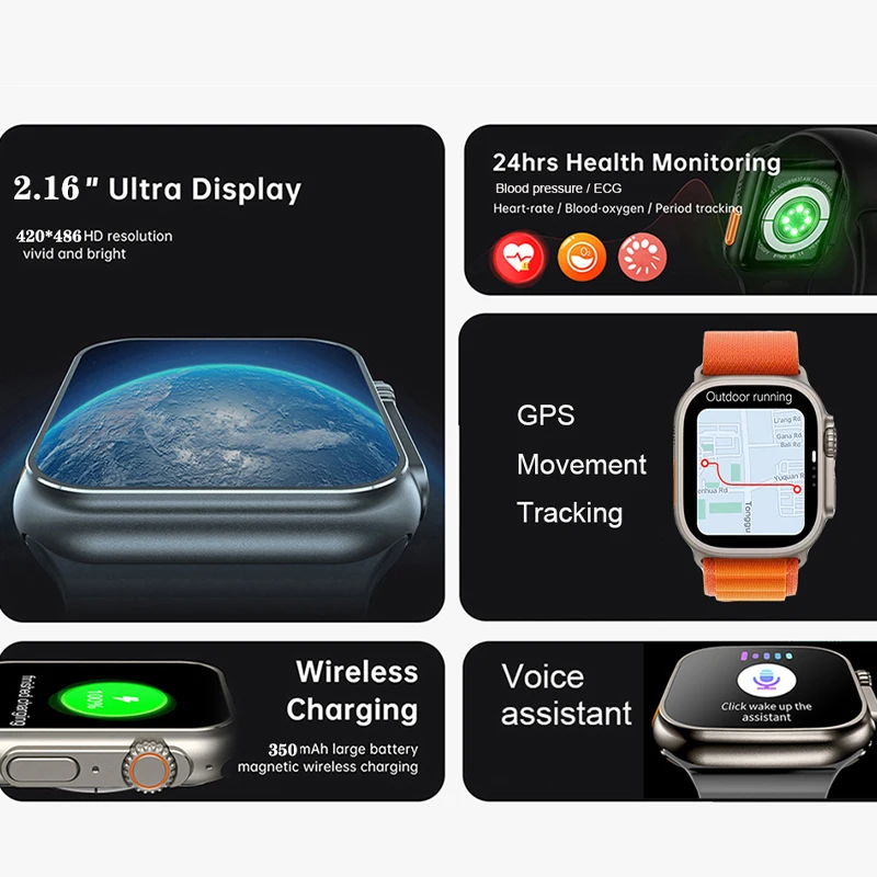 Смарт-часы 1:1 Ultra 8 для спорта на открытом воздухе мужчин и женщин 2 16 дюйма NFC Bluetooth