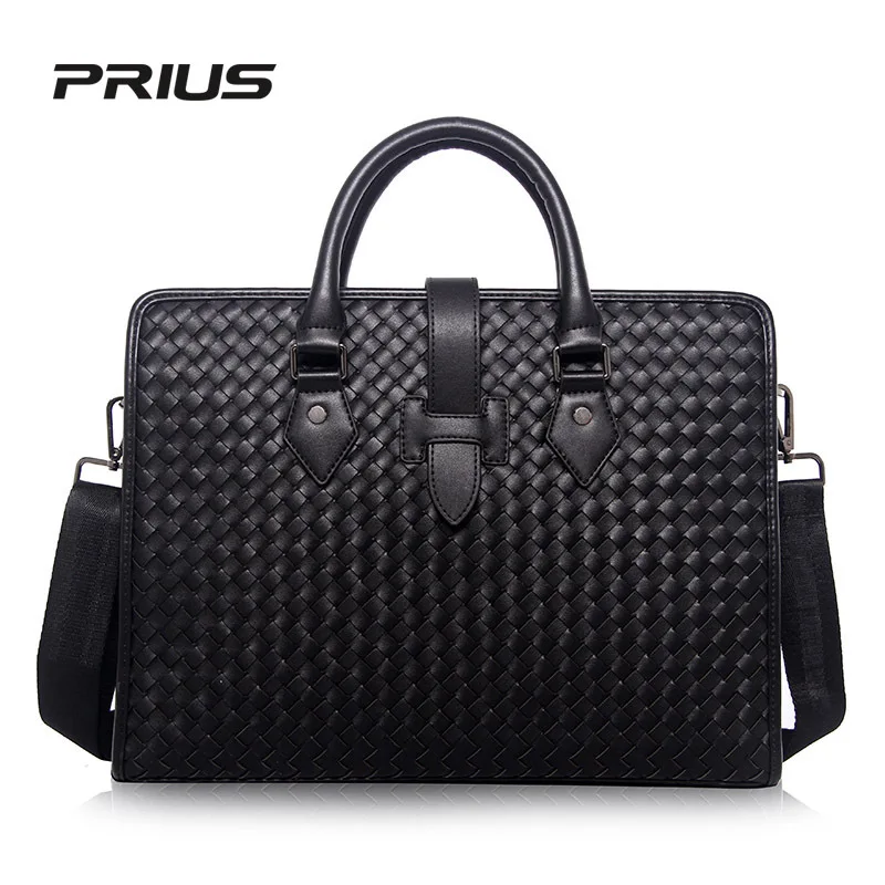 100% Genuine Leather Men's Briefcase Luxury Male Weave Handbag High Quality Real Leather Bag Messenger Bag for Gentlemen Fashion