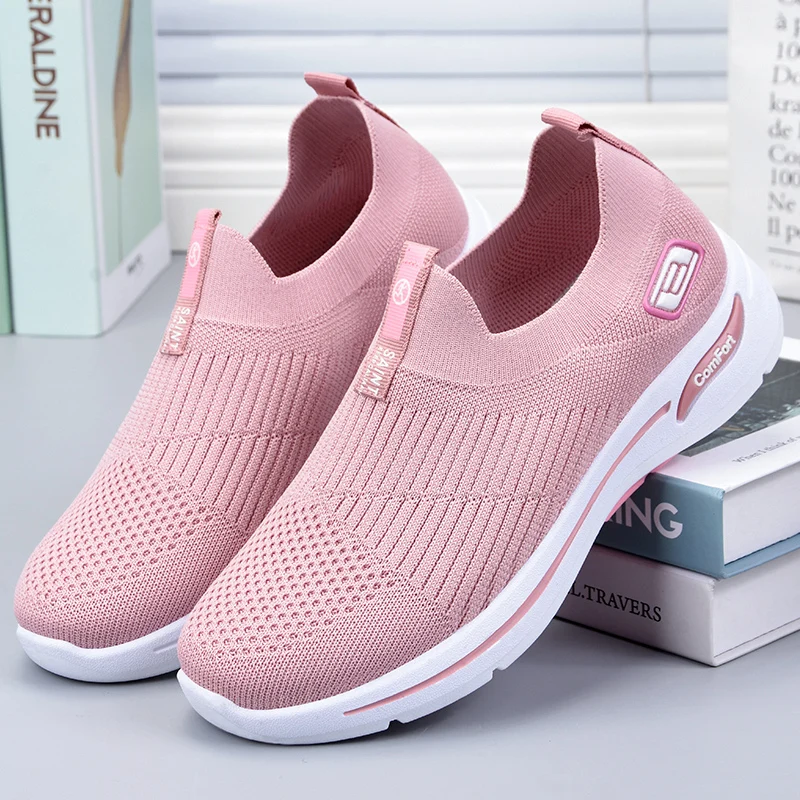 

Fashion New Ultralight Socks Shoes Walking Shoes Breathable Casual Flat Slip on Running Fabric Thick-soled Ladies Soft Sneakers