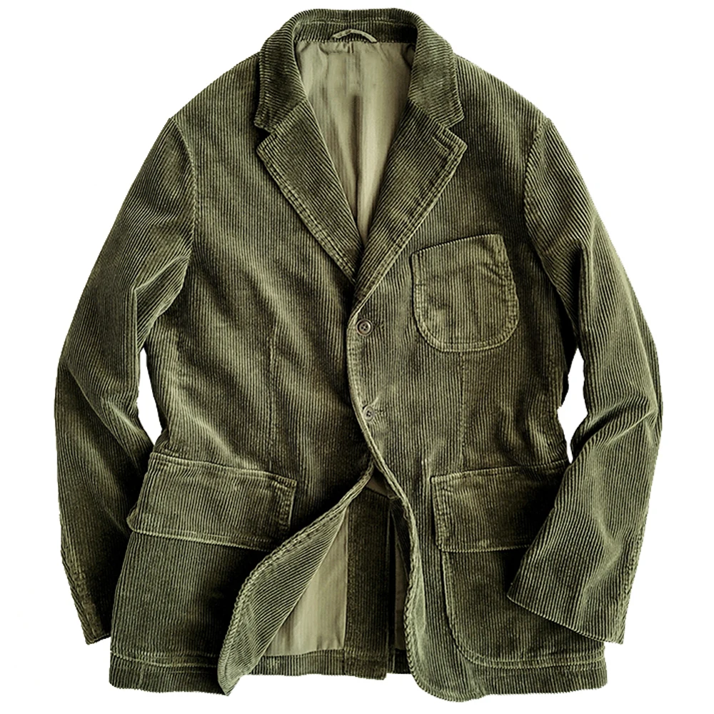 High Quality Green Corduroy Mans Blazer Coat 4XL Oversize Dad Overcoat 2023 Business Mens Dress Suit Coat Winter Autumn Clothing