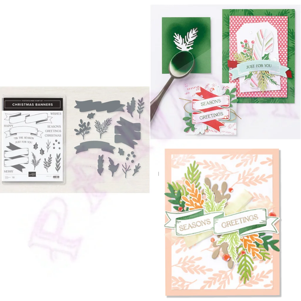 

New Dies Merry Christmas Banners Clear Stamps Metal Cutting Dies Decor Scrapbooking Craft Cut Paper Punching Embossing Handmade