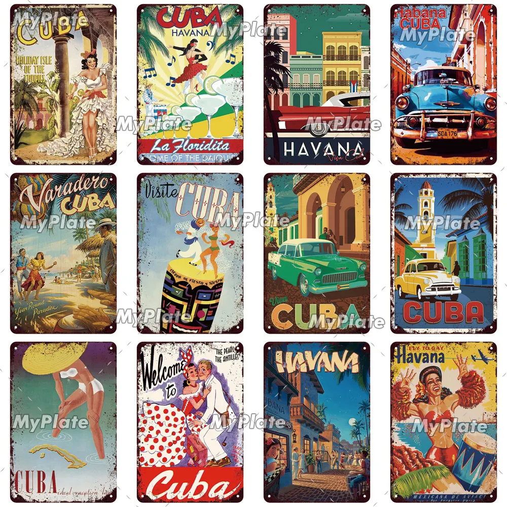 

Vintage Cuba Habana Poster Metal Sign Plate Havana Tin Sign Wall Crafts Decor For Home Patry Bar Pub Plaque Decor Metal Painting