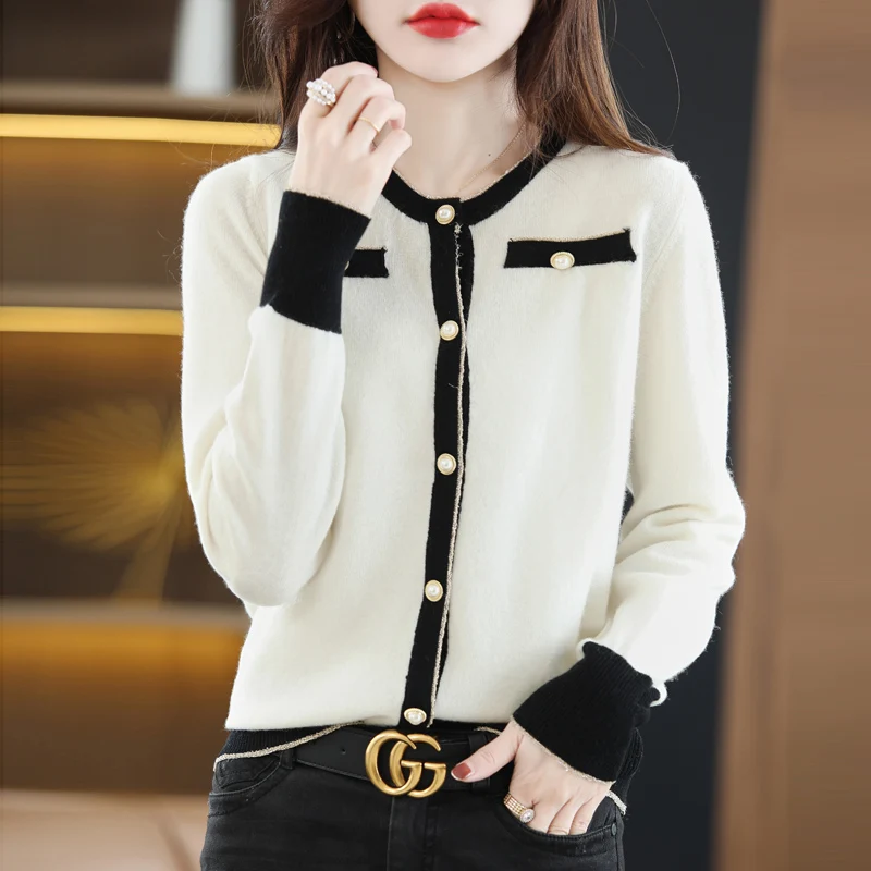 

Новый кардиган из чистой шерсти на весну и осень, свитер, женская маленькая парная свободная модная ленивая универсальная вязаная куртка, Топ