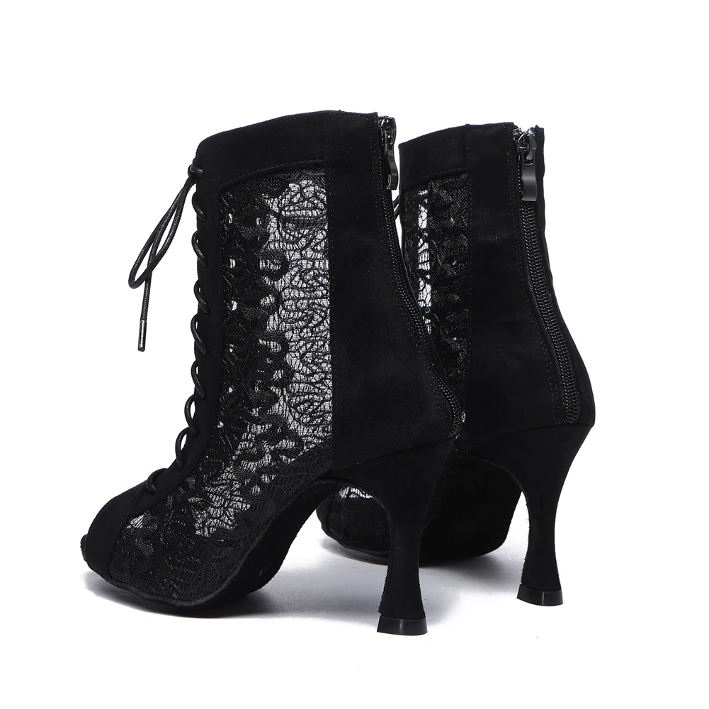 Woman Ankle Boots For Dancing Latin Dance Shoes Ballroom Tango Shoes Girls Ladies Women's Salsa Lace Heeled Shoes Black Sandals