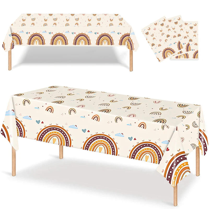 

Boho Rainbow Party Tablecloths Birthday Party Decor Disposable Table Covers Wedding Bachelor Party Supplies Plastic Table Cloth
