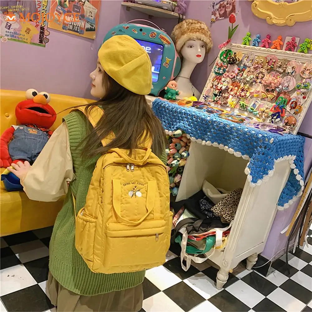 

Nylon Backpack for Women School Bags for Teenage Girl Bagpack Zipper Pure Color Large Capacity Double Shoulder Bag