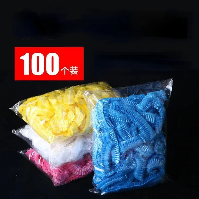

100Pcs Disposable Shower Cap Plastic Waterproof Transparent Color Shower Hat Hotel for Travel Home One Time Bathroom Products