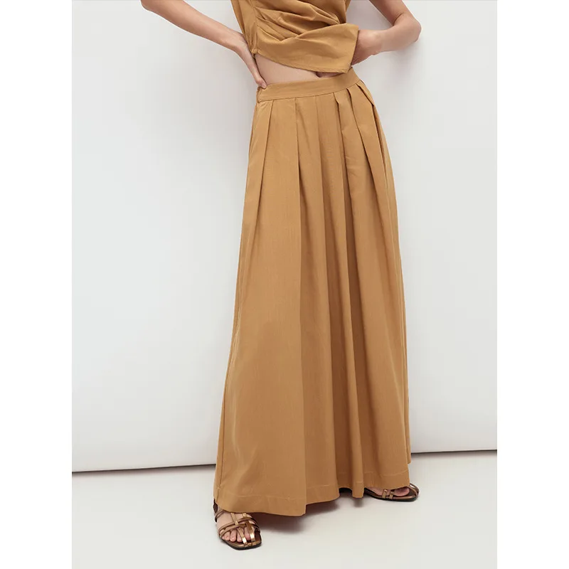 

Женская плиссированная юбка из тенсела, длинная трапециевидная юбка из тенсела, лето 2023