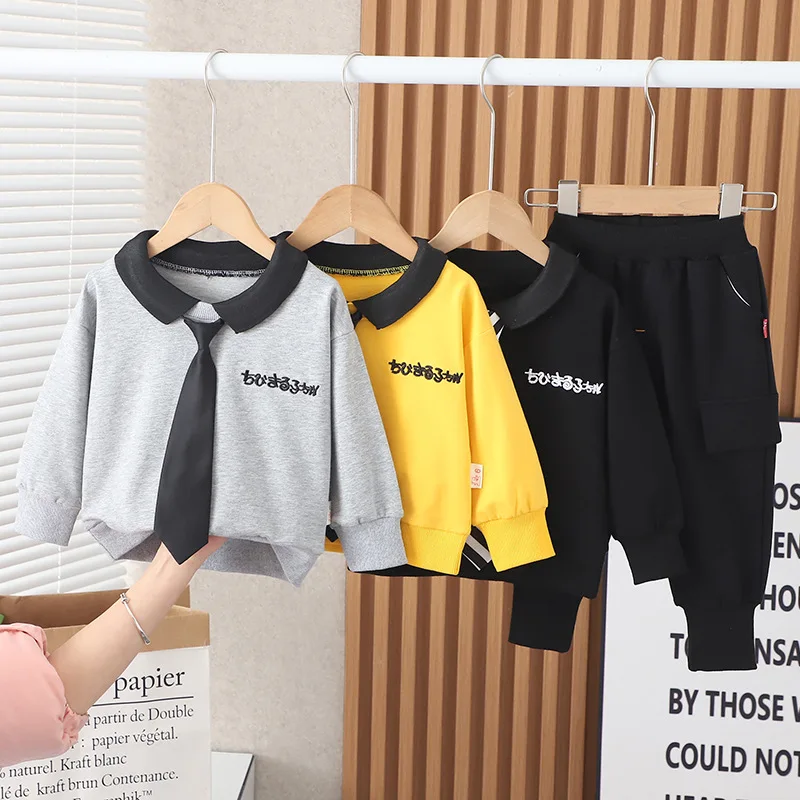 

Boys' Spring Dress Casual Set New Children's Spring Style Baby Fashionable Boys' Fashionable Tie Two Piece Set Fashion