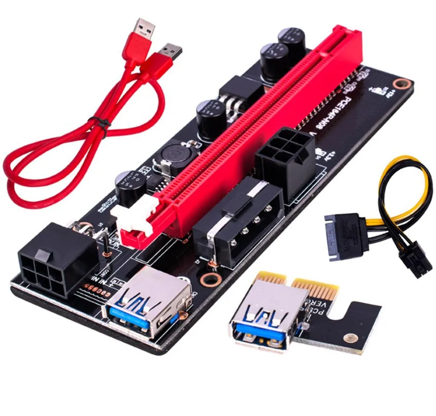 

VER009S PCI-E Riser Card 009S PCI Express PCIE 1X To 16X Extender 1M 0.6M USB 3.0 Cable SATA To 6Pin Power for Video Card