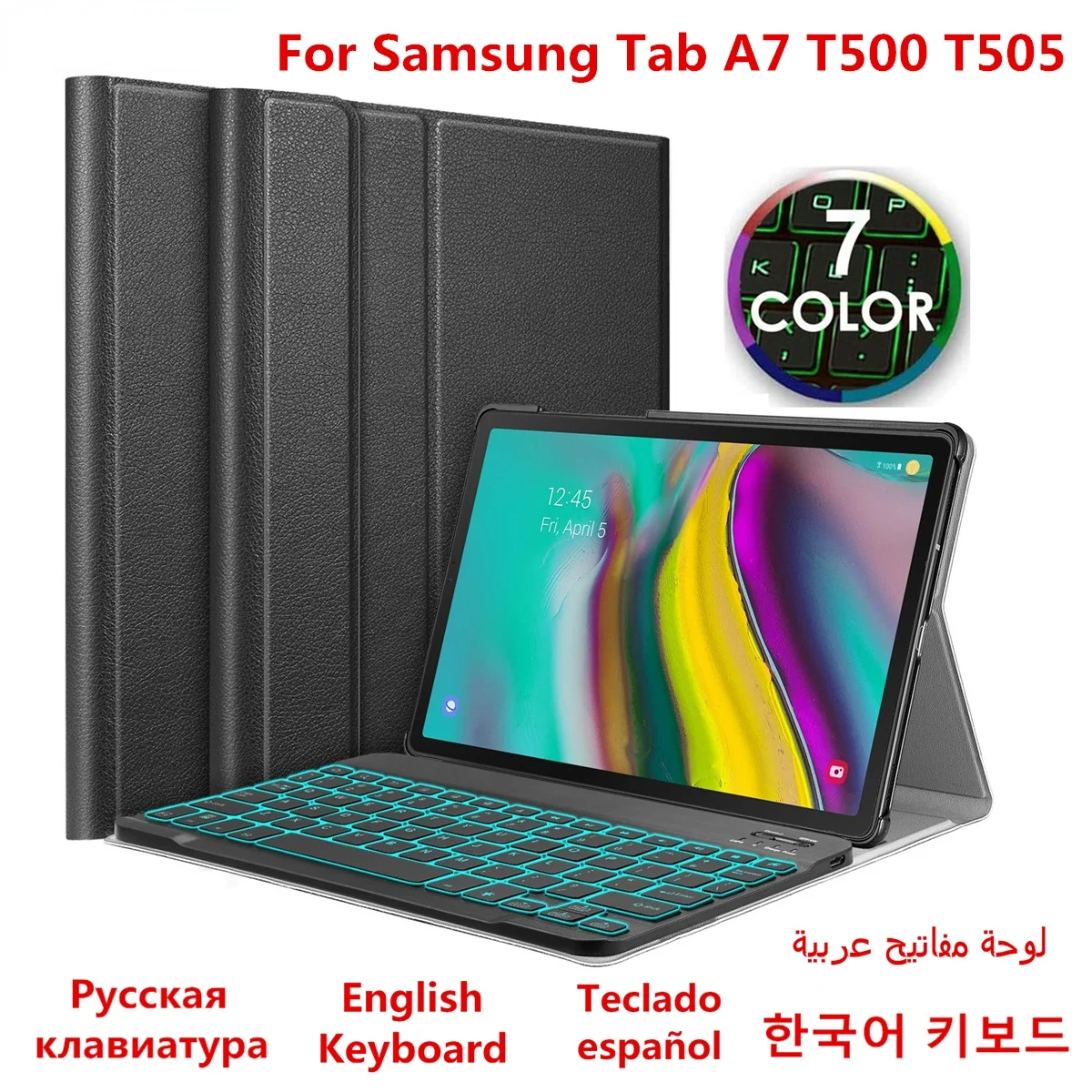 

Russian Spanish Korean Keyboard Case for Samsung Galaxy Tab A7 10.4 T500 SM-T500 SM-T505 Cover funda 7 Colors Backlit Keyboard