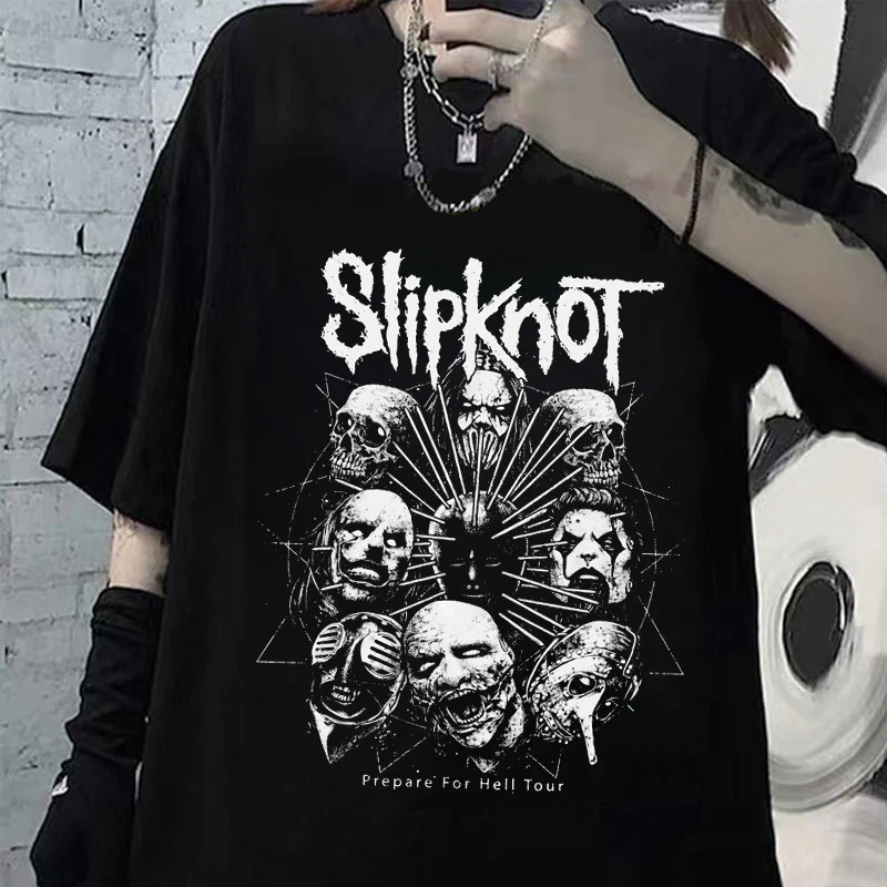 

Women T-shirt Oversized T Shirts Slipknots Graphic Streetwear for Men Women Heavy Metal Tops Prepare for Hell Tour Y2k T-shirt