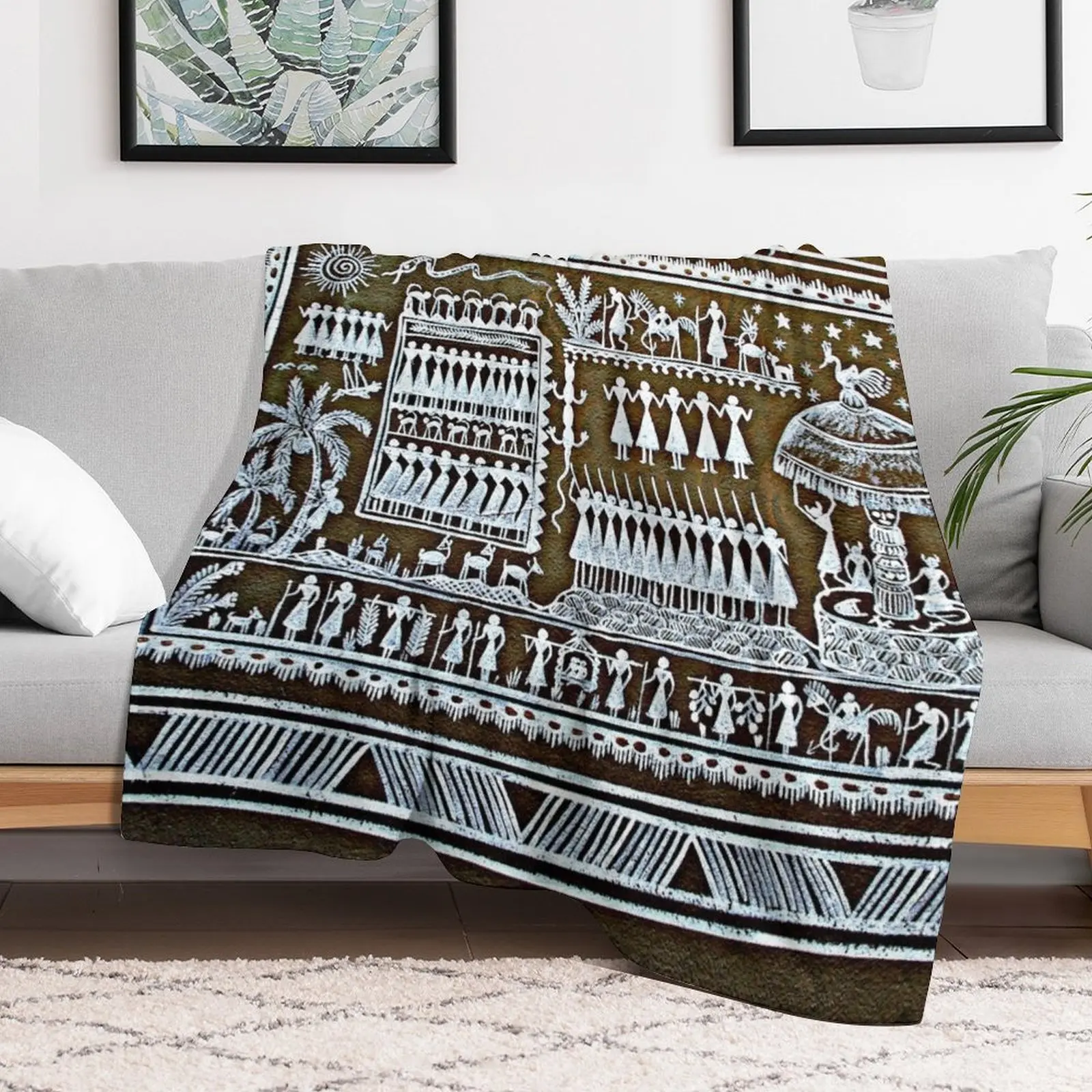 Новое племенное искусство Саура живопись граффити Той Индия плед роскошная