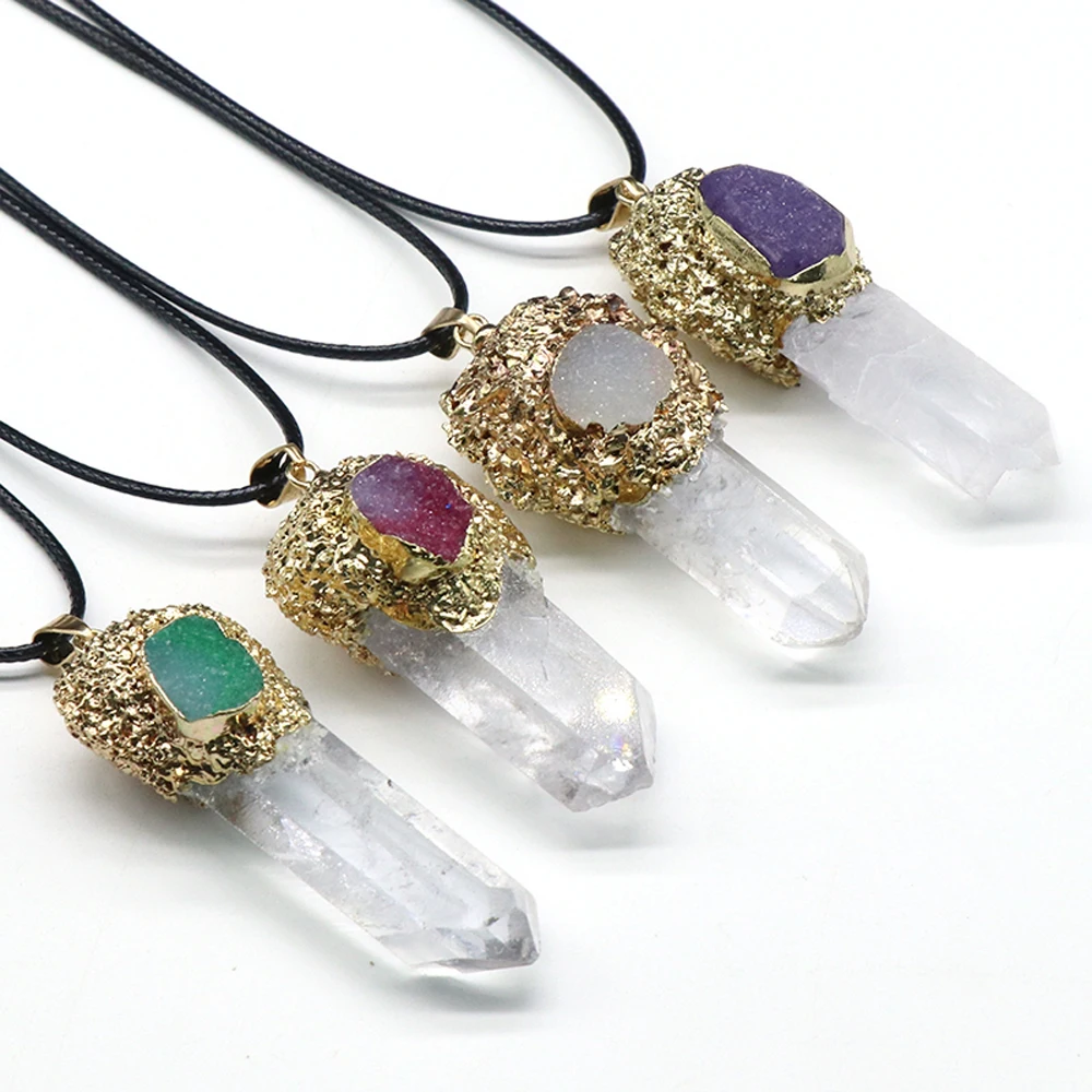 Натуральный камень прозрачный кварц оригинальная позолоченная подвеска в форме