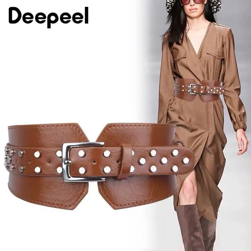 

Deepeel, 1 шт., 6*85 см, женский супер широкий пояс с заклепками, декоративный Модный Корсет на талию, роскошный женский эластичный кожаный пояс