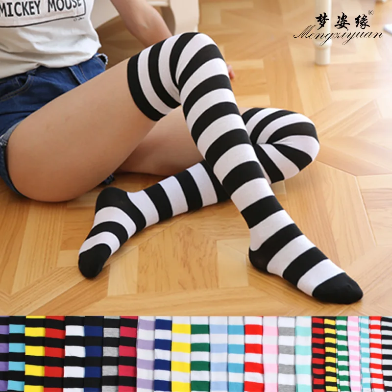 Women's Knee Socking Japanese Thigh Socks Striped Thigh High Socks Color Stripes Socks stockings