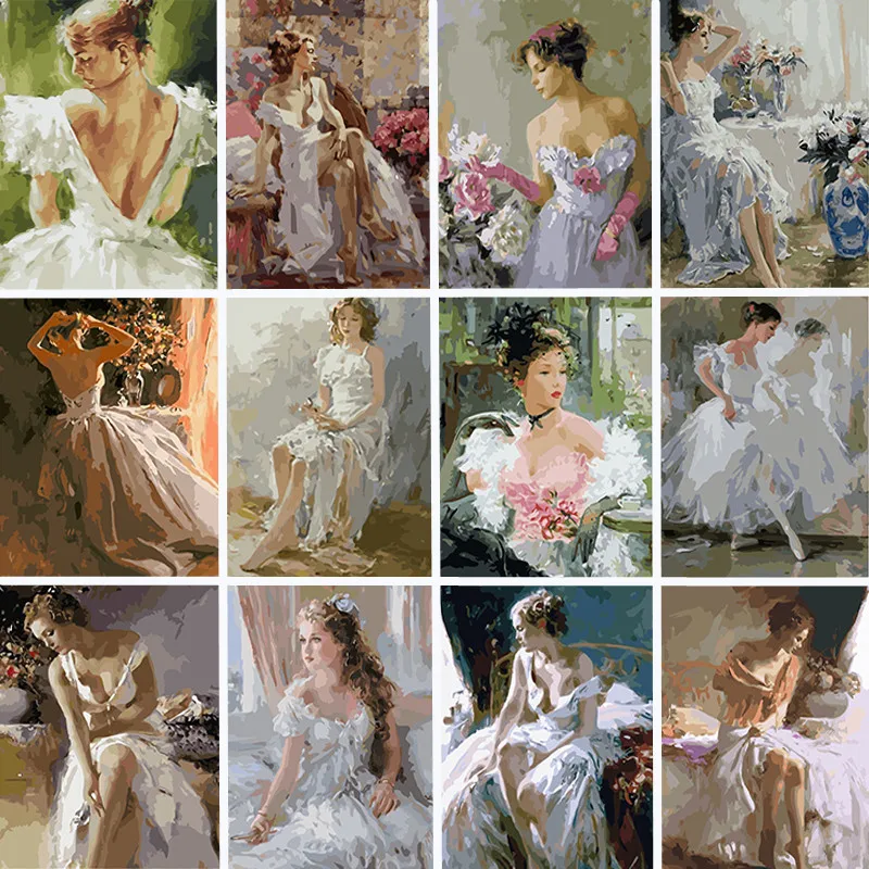 

DIY Oil Painting By Numbers Girl Hand Paint Drawing On Canvas With Frame Paint By Numbers Portrait Wall Decoration Living Room