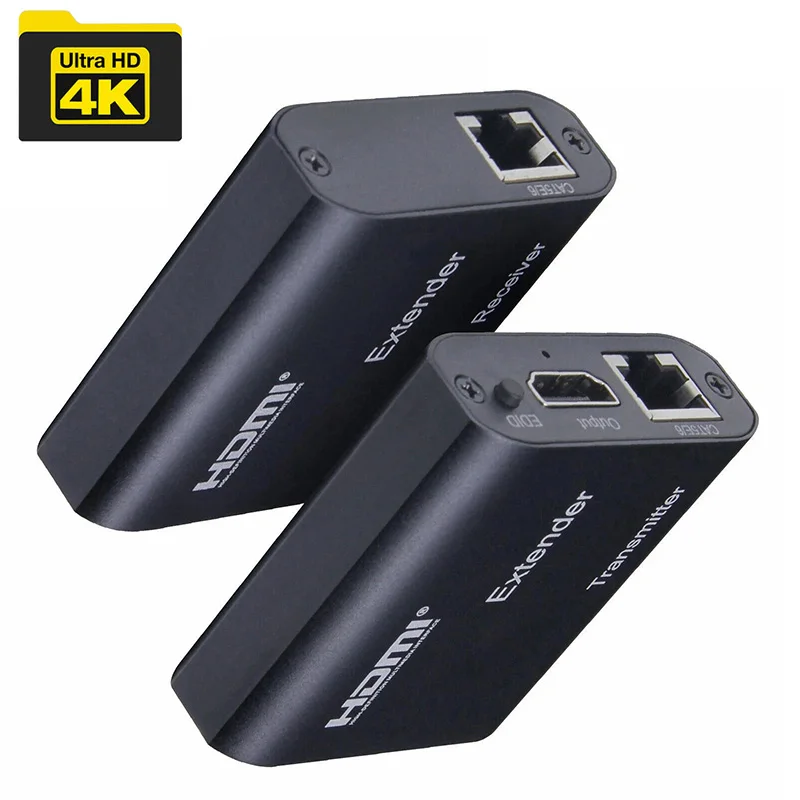 4K HDMI удлинитель через один кабель Rj45 Cat5e/6 120 м с аудио 1080P 60 м HDMI Ethernet удлинитель с EDID для ПК ноутбука PS4 ТВ