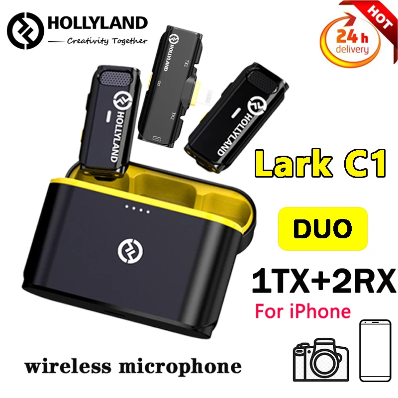 Новый беспроводной петличный микрофон Hollyland Lark C1 Duo 2,4G Plug and Play с шумоподавлением для интервью влогеров прямых трансляций