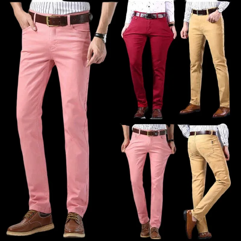 

Candy Color Pants Youth Men Classic Jeans Fashion Business Casual Straight Stretch Denim Pants Male Brand Trousers