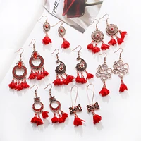 red drop earrings women 2022 vintage fashion geometric flower tassel earrings wedding party jewelry valentines day girl gift