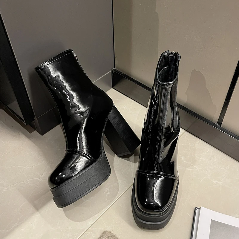 

Women Winter High Heels Shoes Chelsea Boots Platform Ankle Zipper 2024 Brand New Fashion Pumps Boots Goth Motocycle Femme Botas