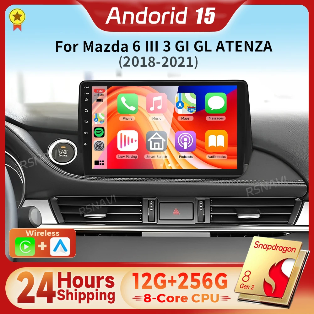 Фото Android 15 Qualcomm Carplay Auto 2K экран Автомобильный радиоприемник Мультимедийный видеоплеер для Mazda 6 III 3 GJ GL 2018-2021 GPS Snapdragon №1
