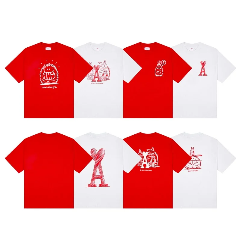 

2023 EOENKKY Summer Cartoon Street Fashion Women's Short Sleeve Cotton Oversized Crewneck T-shirt Unisex
