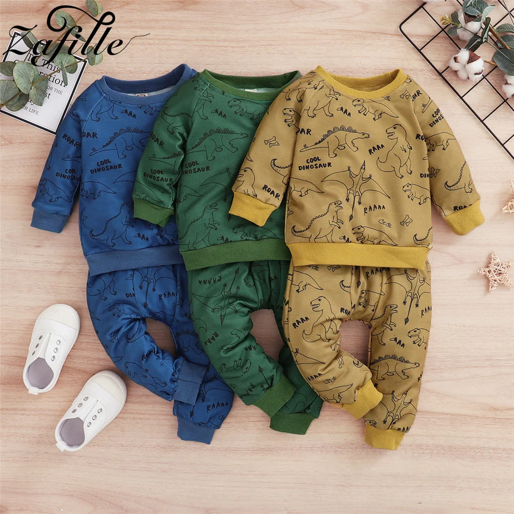 

ZAFILLE Newborn Baby Boy Clothes Set Winter Cartoon Dinosaur Baby's Rompers+Pants Infant Kids Baby Boy Outfits 3-24 Months