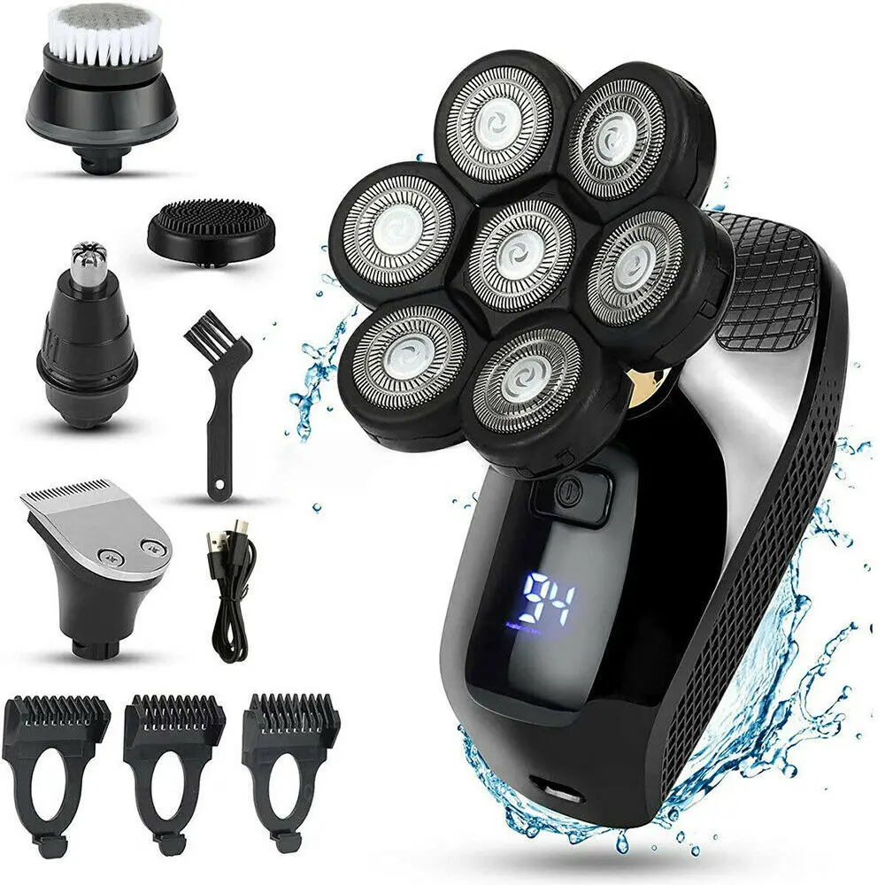

7D Electric Rotary Shaver Rechargeable Waterproof Head Trimmer Razor 5-IN-1 Men's Shaver Beard Trimmer Shaving Machine Kit