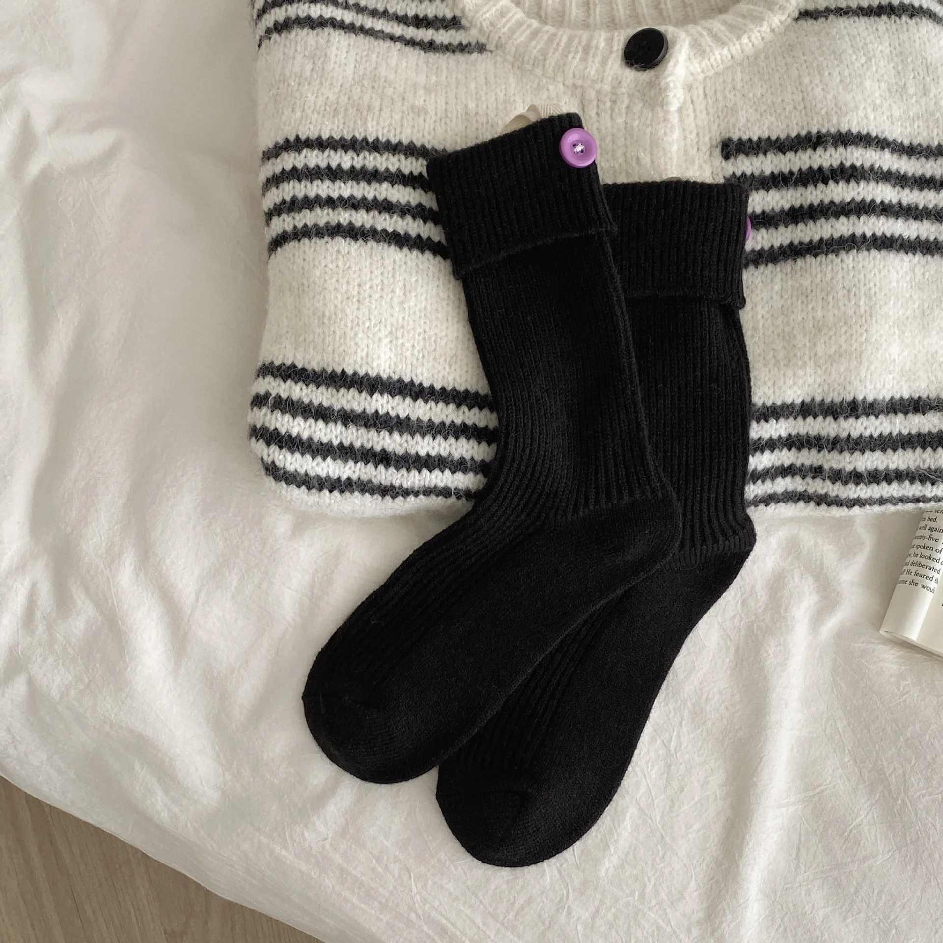 EWODOS чулки для детей женские вязаные носки однотонные милые с декором на