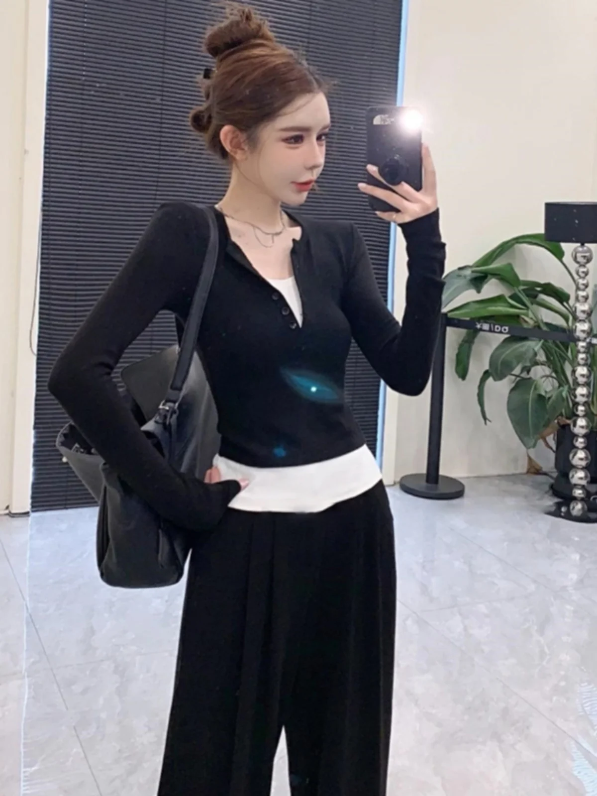 Повседневный модный комплект Design Sense для женщин осень 2024 новый искусственный топ