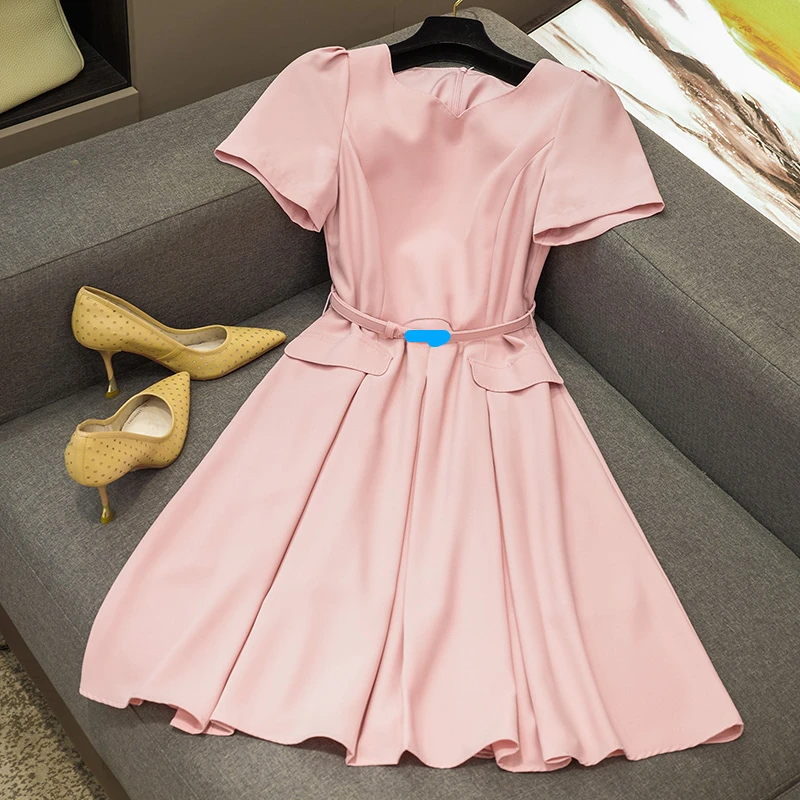 High-quality Arch Needle Peach Heart Collar High Waist Temperament In The Long A-line Dress Summer New 2023 Slim Womem Clothing